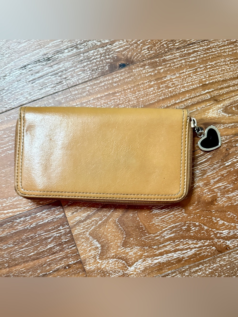 Nine  & Co. Tan Zippered Wallet with Heart Charm